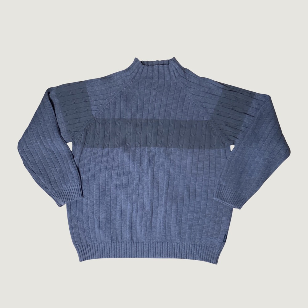 IZOD Mock Neck Sweater Mens XXL Blue Cable Knit Ribbed Cotton Classic Preppy